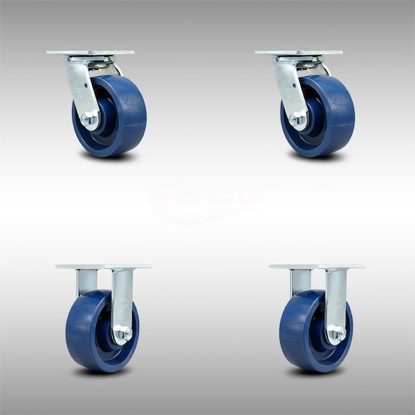 5 Inch SS Solid Poly Caster Set with Ball Bearings 2 Swivel 2 Rigid SCC